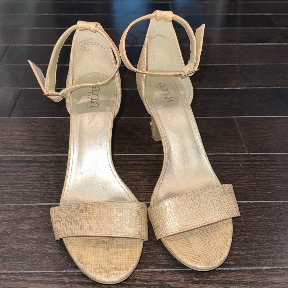 🔵 A.N.A Champagne Strappy Heels Size 9.5